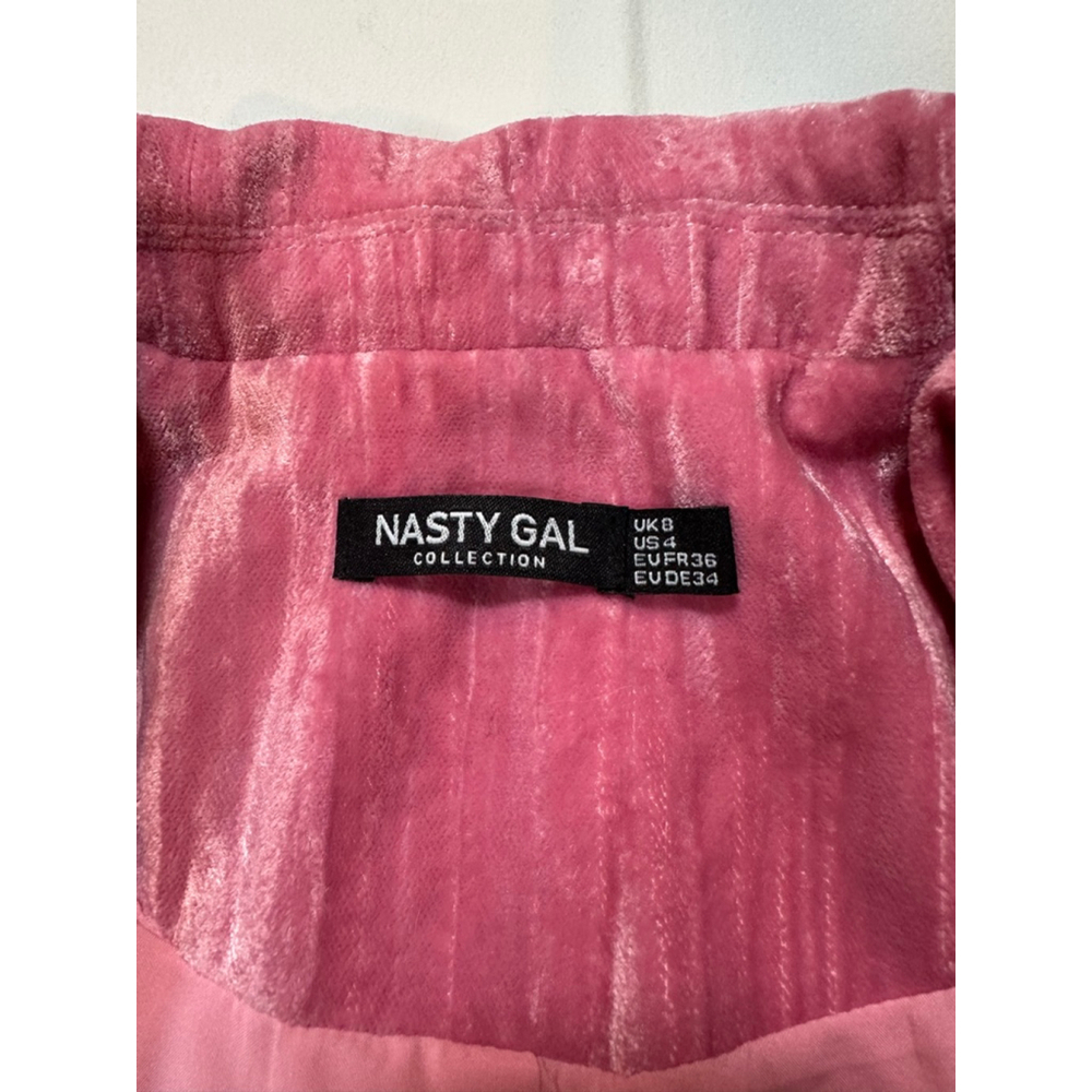 Nasty Gal Pink Crushed Velvet Blazer US 4 |Tailored Fit Longline Double Breasted - Picture 8 of 9